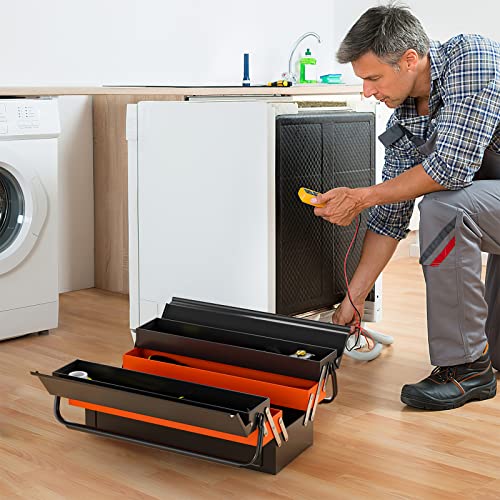 Goplus 22-Inch Metal Tool Box, 3-Layer 5-Tray Portable Folding Tool Chest Organizer with Handle & Lock Hole, Cantilever Toolbox for Garage Trunk Goplus