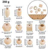 PandaHall 250~300pcs Assorted Natural Wooden Bead, Round/Cube/Polygon/Rondelle/Oval/Column Spacer Beads Unfinished Wood Loose Beads for Bracelet PH PandaHall