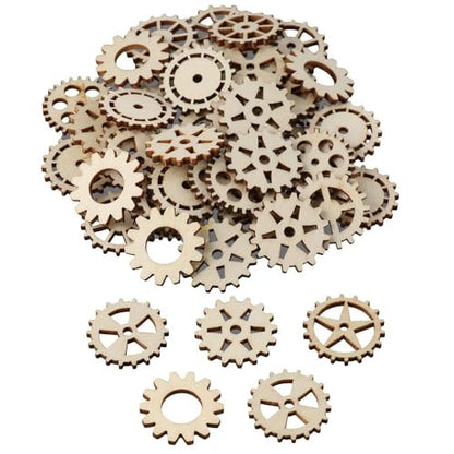 hobbyhub 100 Pcs Wooden Gear Wheels Decoration,Mixed Style Unfinished Blank Wooden Pieces for Making DIY Crafts - WoodArtSupply