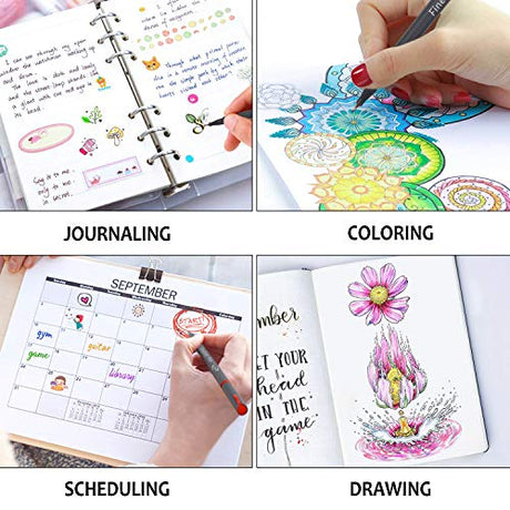 46 Pack Journal Planner Colored Pens, Lineon 40 Colors Fineliner Pens with 6 Different Stencils, Perfect Set for Journal Planner Note Calendar Lineon