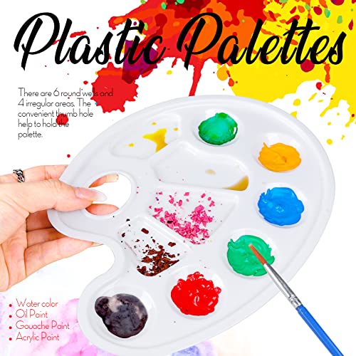 FANDAMEI 20 PCS Oval Paint Tray Palettes, Plastic Paint Tray Palettes, Paint Palettes Paint Pallets with Thumb Hole, for Adults & Kids, for Painting Fandamei