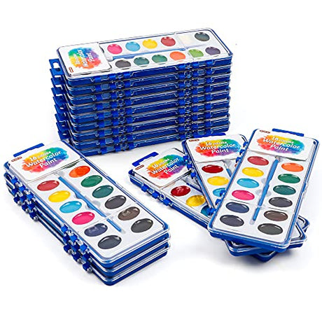 Shuttle Art 16 Colors Watercolor Paint Set Bulk, 15 Pack, Watercolor Paint Set with Paint Brushes for Kids and Adults, Washable Paint for Classroom, Shuttle Art