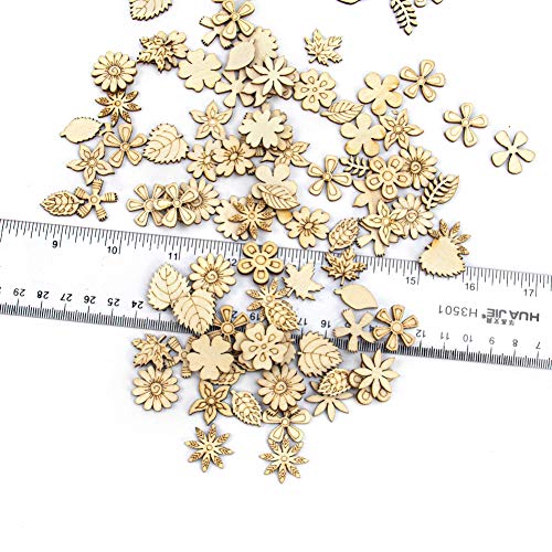 AUEAR, 300 Pack Mixed Wooden Flower Leaf Pattern Handmade Wodden Crafts Home Wedding School DIY Craft Dercoration AUEAR