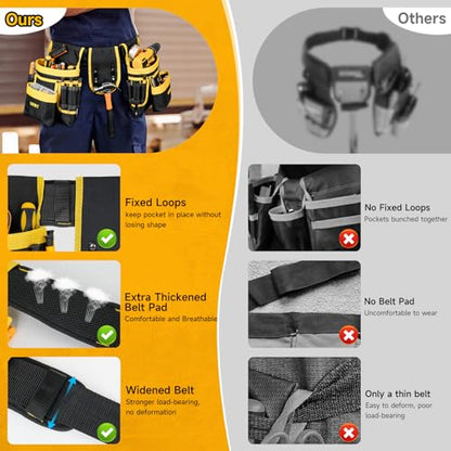 Tool Belt,Magnetic Tool Pouch,27-Pockets Heavy Duty Padded Tool Belts for Men,Detachable & Adjustable Tool Pouch Bag for