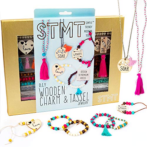 STMT DIY Wooden Charm & Tassel Jewelry Kit, Design & Create 10+ Accessories, Great Tween & Teen Bead Kit, Perfect for Sleepovers & Girl's Night, STMT