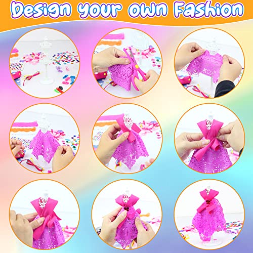 Ecore Fun 448 Pcs Fashion Design Kit for Girls Doll Accessories DIY Set Creativity DIY Arts & Crafts Toys with Mannequins Gift for 6-8 8-12 Year Old