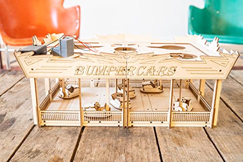 Coasterdynamix 3-D Bumper Cars Wooden Model Kit - Electric Motorized Building Puzzle Kit for Adults and Kids, Toy Puzzles and Mini Craft Decor Models Coasterdynamix