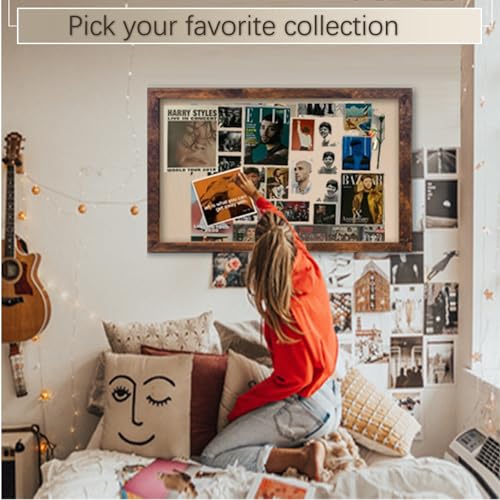 Marribol Large Magnetic Bulletin Board 36 x 24 Inch,Rustic Wood Framed Cork Board with Linen，Wall Mounted Notice Board with Pushpins for Home Office Marribol