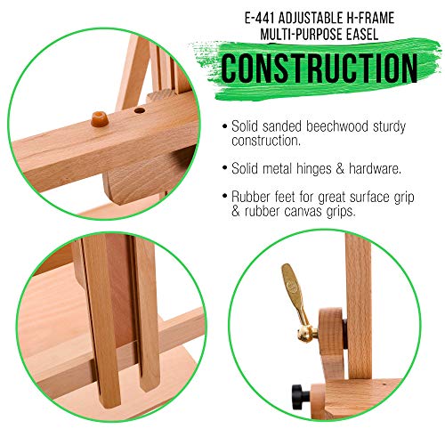 U.S. Art Supply Large Adjustable H-Frame Multi-Purpose Studio Artist Wooden Floor Easel - Tilts Flat, Mast Adjusts to 88" High, Holds 59" Canvas - US ART Supply