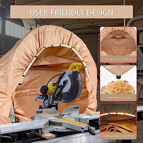 Tredre Lighted Dust Solution for Miter Saws, Wood Work Shop Vacuum System, Accessory Holes, Come with Storage Bag Khaki - 50" L x 30" W x 40" H Tredre
