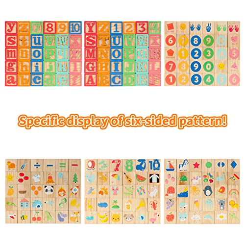 Joqutoys Wooden Building Blocks for Toddlers 1-3, Large Wood Baby Stacking Blocks Set for Kids, 30 PCS Alphabet Blocks with Toy Wagon, Educational Joqutoys