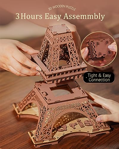 Rolife Large Eiffel Tower Set-LED Model Building Kit-3D Wooden Puzzles for Adults-Paris Architecture Set-Home Decor Gift for Women Men Rolife