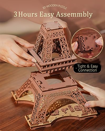 Rolife Large Eiffel Tower Set-LED Model Building Kit-3D Wooden Puzzles for Adults-Paris Architecture Set-Home Decor Gift for Women Men - WoodArtSupply