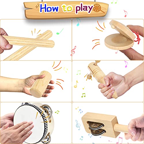 Ehome Toddlers Musical Instruments, Wooden Percussion Kids Baby Musical Instruments, Montessori Musical Toys Set for Kids Childrens Preschool - WoodArtSupply