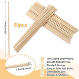 ONUPGO 50 PCS Dowel Rods Wood Sticks Wooden Dowel Rods 1/4 X 18 Inch Wooden Dowels for Crafts Unfinished Round Wood Sticks for Arts and DIYers Cake ONUPGO