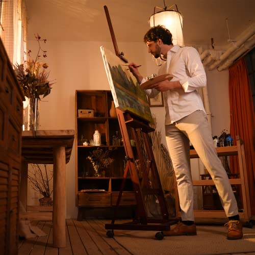 MEEDEN Large Studio Artist Easel, Holds Max Canvas 48", Solid Beech Wood H-Frame Easel with Large Storage Tray, Adjustable Art Paintng Easel, Studio MEEDEN