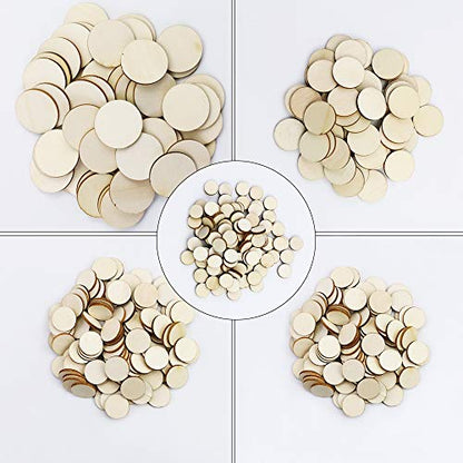 WYKOO 525 Pieces Unfinished Round Wooden Discs, 5 Size Wood Cutout Circles Chips for Arts & Crafts Projects