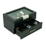 TIMELYBUYS 20 Black Ebony Wood Personalized Watch Extra Height Box Display Case 2 Level Storage Jewelry Organizer with Glass Top, Stainless Steel TIMELYBUYS