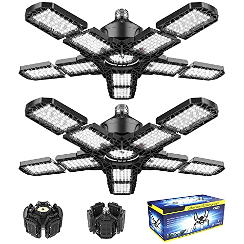 2-Pack Led Garage Light 180W, 18000LM LED Ceiling Lighting with E26/E27 Medium Base, 6000K Deformable LED Shop Light with 10+1 Adjustable Panels for - WoodArtSupply