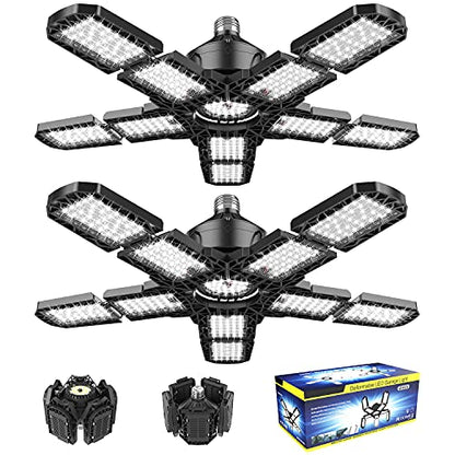 2-Pack Led Garage Light 180W, 18000LM LED Ceiling Lighting with E26/E27 Medium Base, 6000K Deformable LED Shop Light with 10+1 Adjustable Panels for - WoodArtSupply