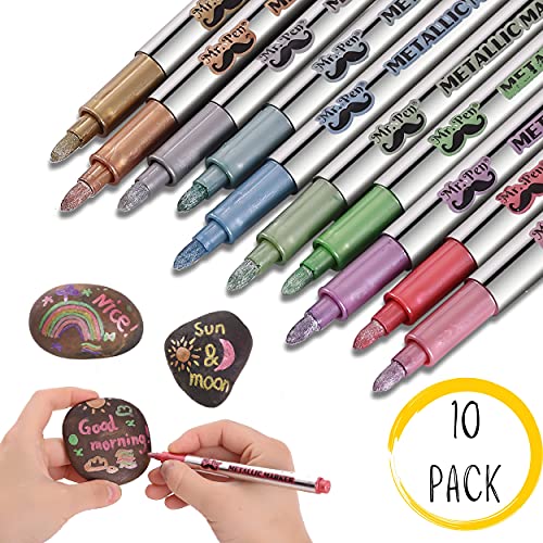 Mr. Pen- Metallic Paint Markers,10 Colors, Metallic Markers for Black Paper, Rock Painting, Card Making, Ceramics, Metal, Glass, DIY Photo Album, Mr. Pen