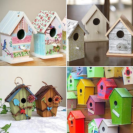 Wooden Birdhouses, 4Pcs Mini Hanging Birds Nests Ornaments Kids DIY Painting Crafts Set, Unfinished Wood Bird House for Outdoor Garden Balcony Hapivida