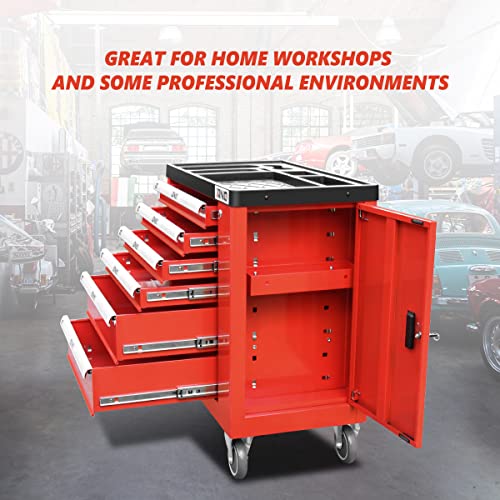 New Package DNA MOTORING 36" H X 30.5" W X 18"D Heavy Duty Lockable Slide Tool 6-Drawers Chest Rolling Tool Cart Cabinet with Keys (TOOLS-10002), Red DNA MOTORING