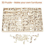 BOHS 34-Piece Dollhouse Furniture Set - Laser Cut Wooden 3D Puzzles - Miniature Doll House DIY Models and Accessories BOHS