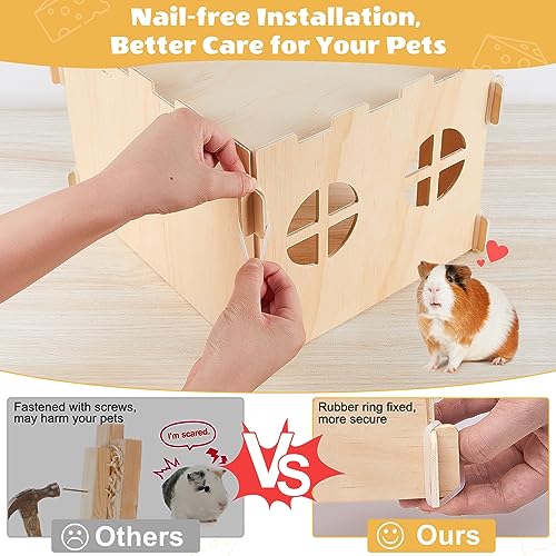 Guinea Pig Hideout, Guinea Pig House with Stairs and Mats Extra Large Guinea Pig Castle Detachable Hideouts for Small Animals Wooden Guinea Pig - WoodArtSupply