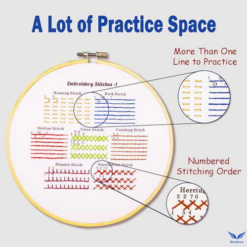 Bradove 4 Set Embroidery Stitches Practice Kit, Embroidery Kit for Beginners with Embroidery Patterns, Beginner Embroidery Kit, Embroidery Kits for Bradove