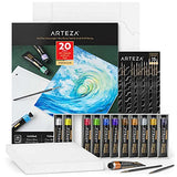 Arteza Metallic Acrylic Painting Art Set, 12 Colors Acrylic Paint, 15 Detail Brushes and 7x8.6 Inches Foldable Canvas Paper Pad Bundle, Art Supplies ARTEZA