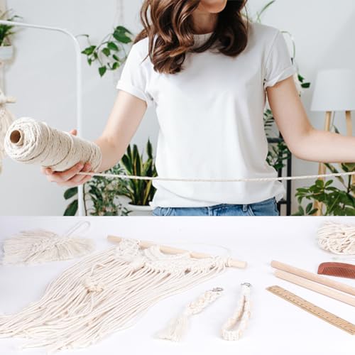 INFUNLY 7 in 1 DIY Macrame Kit All in One Macrame Kits for Adults Beginners White Macrame Hanging Charms for Decoration Easy Macrame Keychain Kits INFUNLY