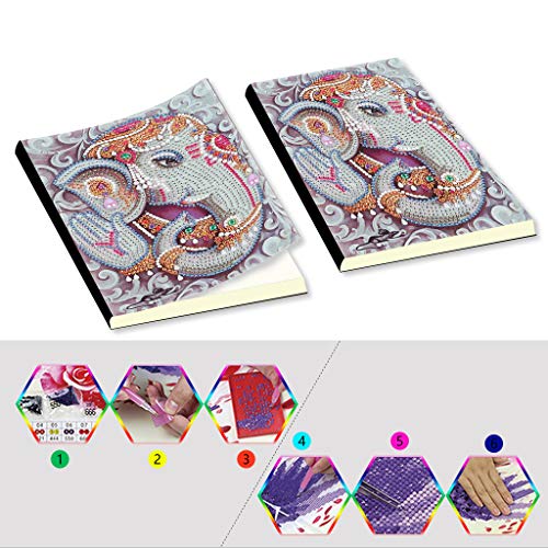 5D Diamond Painting Notebook Kits Animal Elephant Cover Leather DIY Special Shaped Journal Sketchbook Cross Stitch Diamond Art Hardcover Dairy Book