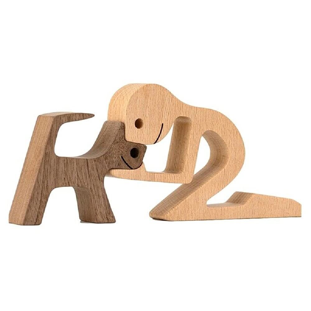 FHTDW Unique Gift Hand Carved Wood Dog Human Statue Figurine Sculpture Home Office Décor, Wooden Man Dog Carving Model to Remember Friendship Between - WoodArtSupply