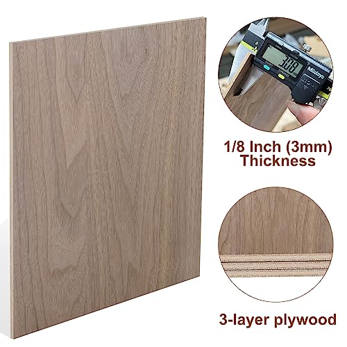 Frylr Walnut Plywood 8pcs - 12"x12"x1/8" A/A Grade Walnut Plywood Wood Sheets - 3MM Thickness Unfinished Wood for Crafts, Laser Cutting and Frylr