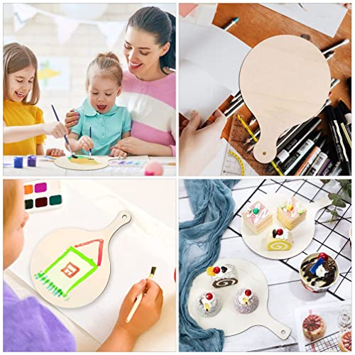 TEHAUX 4pcs Wood Craft Cutting Board Unfinished Mini Wooden Cutting Board DIY Blank Paddle with Handle Round Serving Board Chopping Board for - WoodArtSupply