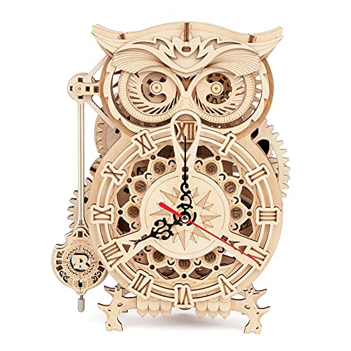 3D Wooden Puzzles ROKR Owl Clock - Mechanical Model Building Kit for Adults 161PCS Clock Puzzles Creative Gift Home Decor for Family ROKR