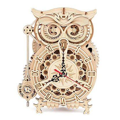 3D Wooden Puzzles ROKR Owl Clock - Mechanical Model Building Kit for Adults 161PCS Clock Puzzles Creative Gift Home Decor for Family - WoodArtSupply