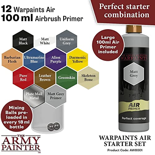 The Army Painter Starter Airbrush Paint Set and Airbrush Thinner - Acrylic Air Brush Painting Set, Airbrush Paint Thinner - Warpaints Air Brush The Army Painter