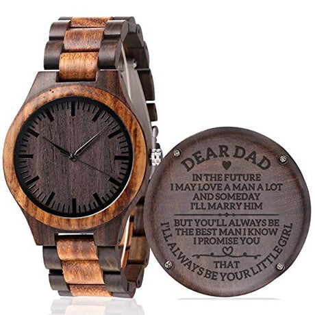 Fodiyaer Custom Engraved Wood Watch Gifts for Dad from Daughter As Personalized Christmas Birthday Father Day Wooden Gifts Idea with Cowhide Leather Fodiyaer