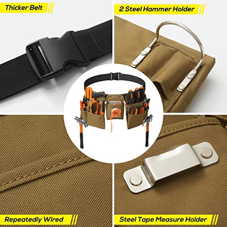 KOYYTO 19 Pocket Tool Belts with Quick Release Buckle- Heavy Duty Detachable & Adjustable Utility Belt,Work Apron for Men and Women,for KOYYTO