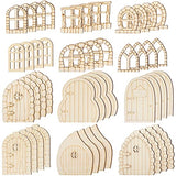 Yulejo 48 Pcs Fairy Door Wooden Garden Doors Craft Mini Window Fairy House DIY Kit Unfinished Miniature Door Unpainted Fairy Window Accessories for Yulejo