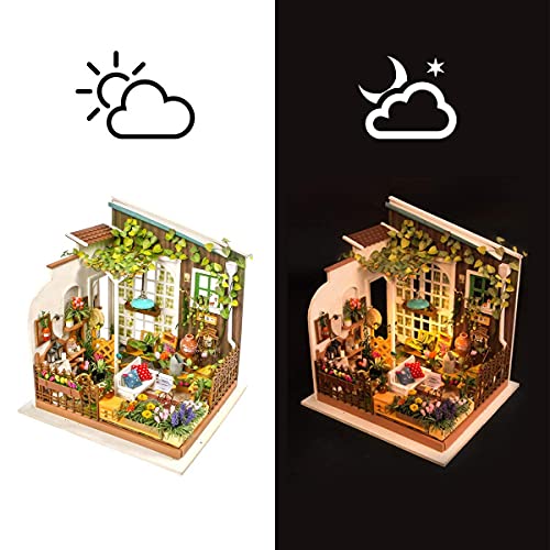 Rolife Dollhouse DIY Miniature Set Garden House LED Model Building Kit Hobby CraftHome Decor-Christmas Birthday Gifts for Boys Girls Women Friends Rolife