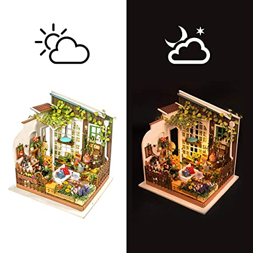 Rolife Dollhouse DIY Miniature Set Garden House LED Model Building Kit Hobby CraftHome Decor-Christmas Birthday Gifts for Boys Girls Women Friends - WoodArtSupply