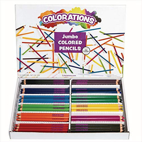 Colorations® Jumbo Colored Pencils, Larger and Hexangonal Shaped for easy gripping, Set of 120 Pencils, 12 Colors, Kids Coloring Pencils, Sustainably Colorations