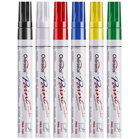 Paint Marker Pens - 6 Colors Permanent Oil Based Paint Markers, Medium Tip, Quick Dry and Waterproof Assorted Color Marker for Metal, Wood, Fabric, Overseas
