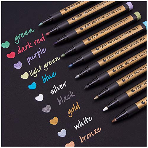 Dyvicl Metallic Marker Pens - Set of 10 Medium Point Metallic Markers for Rock Painting, Black Paper, Card Making, Scrapbooking Crafts, DIY Photo - WoodArtSupply