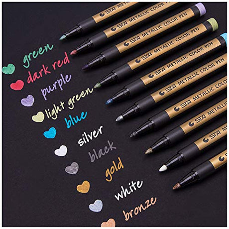 Dyvicl Metallic Marker Pens - Set of 10 Medium Point Metallic Markers for Rock Painting, Black Paper, Card Making, Scrapbooking Crafts, DIY Photo Dyvicl