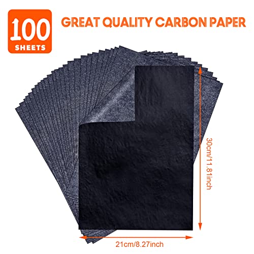PSLER 100 Sheets Carbon Paper Sheets, Carbon Transfer Paper with 3PCS Embossing Stylus for DIY Woodworking, Paper, Canvas and Other Art Craft psler
