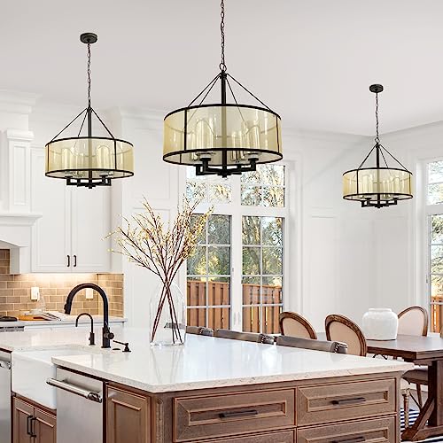 Elk Home Diffusion 4-Light Chandelier - in Oil Rubbed Bronze Finish, with Beige Organza with Mercury Glass Inner Shade, Transitional Style Elk Home